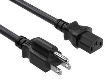 10ft 16AWG NEMA 5-15P to IEC-60320-C13 power cord, SJT, 105°C, 13A/125V, black, UL & cUL listed, CSA approved, for monitors, computers, printers, scanners, TVs, sound systems, and other devices with IEC-60320-C14 inlets.