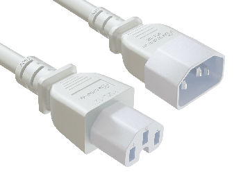 8ft IEC-60320 C14 to C15 PDU Server Power Cord 14AWG 15A/250V SJT, White