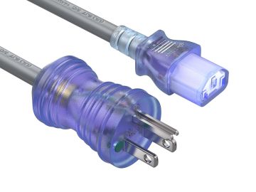 15ft NEMA 5-15P to C13 Hospital-Grade Power Cord, 14 AWG, 15A/125V, SJT, Gray