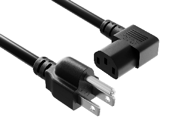 3ft NEMA 5-15P to C13 Right Angle Power Cord 14AWG SJT UL, Black