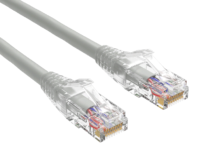 20ft Cat6 UTP snagless patch cable, 24AWG, RJ45 with 50-micron gold contacts, clear strain relief boot, grey color, for high-performance Gigabit Ethernet connections. 20ft Cat6 UTP snagless patch cable, 24AWG, RJ45 with 50-micron gold contacts, clear strain relief boot, grey color, for high-performance Gigabit Ethernet connections.