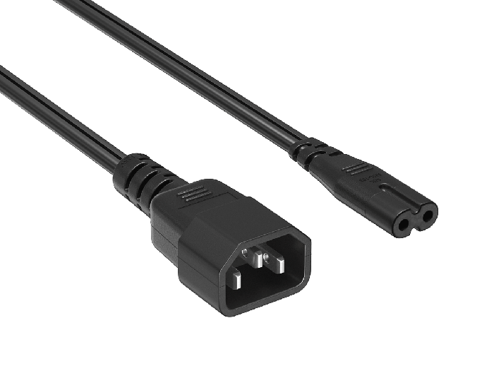 2ft IEC320 C14 to C7 Extension Power Cord 18AWG SPT-2 10A/125V, Black 2ft IEC320 C14 to C7 Extension Power Cord 18AWG SPT-2 10A/125V, Black