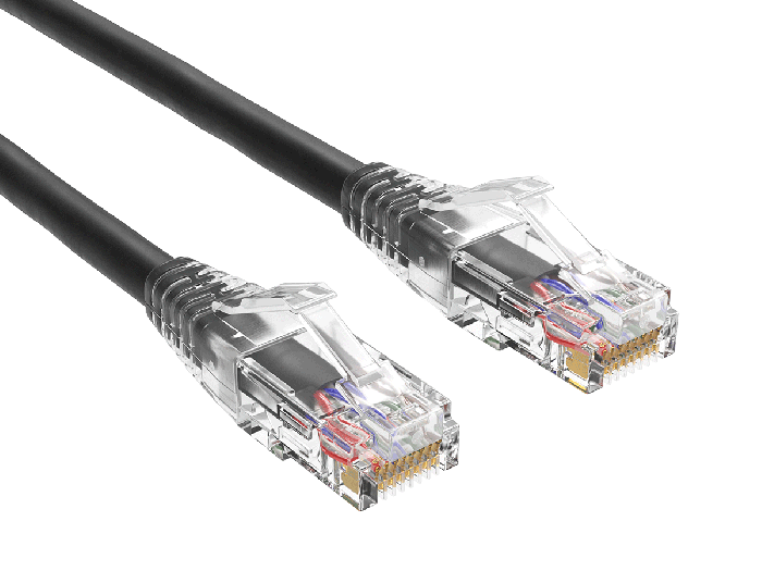 3ft Cat6 UTP snagless patch cable, 24AWG, RJ45 with 50-micron gold contacts, clear strain relief boot, black color, for high-performance Gigabit Ethernet connections. 3ft Cat6 UTP snagless patch cable, 24AWG, RJ45 with 50-micron gold contacts, clear strain relief boot, black color, for high-performance Gigabit Ethernet connections.