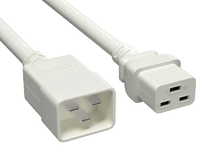 10ft 12AWG IEC320 C20 to IEC320 C19 Heavy Duty Power Cord 20A 250V White 10ft 12AWG IEC320 C20 to IEC320 C19 Heavy Duty Power Cord 20A 250V White