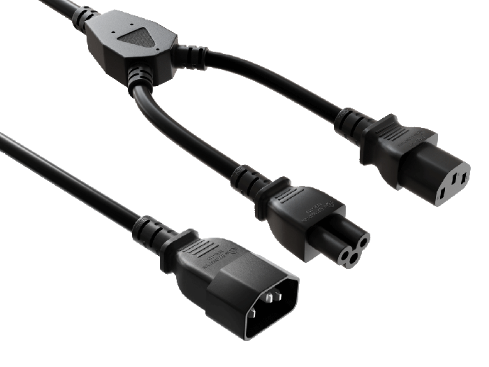 14 inches IEC-320 C14 to C13 & C5 Power Extension Cord Y-Splitter Cable 18AWG 2.5A/250V SJT, Black 14 inches IEC-320 C14 to C13 & C5 Power Extension Cord Y-Splitter Cable 18AWG 2.5A/250V SJT, Black