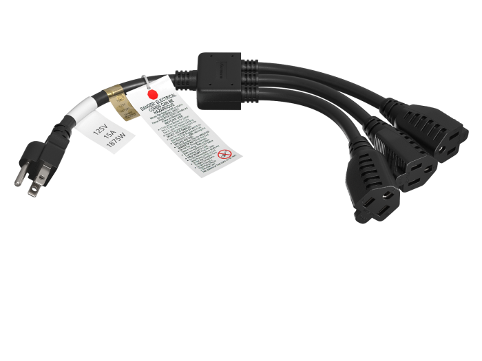 14 Inches 1 x NEMA 5-15P to 3 x NEMA 5-15R Power Extension Cord Splitter Cable 14 AWG 14 Inches 1 x NEMA 5-15P to 3 x NEMA 5-15R Power Extension Cord Splitter Cable 14 AWG