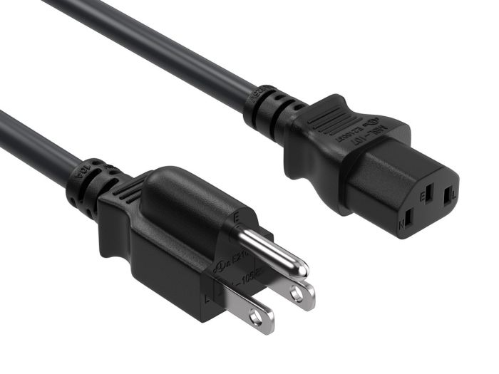 5ft 18AWG NEMA 5-15P to IEC-60320-C13 power cord, SVT, 60°C, 10A/125V, Black/Blue/Red/Green/White, UL & cUL listed, CSA approved, for monitors, computers, printers, scanners, TVs, sound systems, and other devices with IEC-60320-C14 inlets.