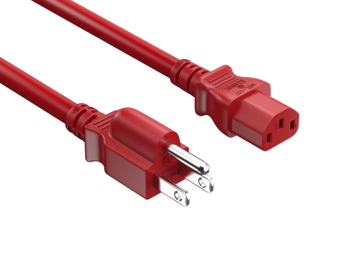 6ft NEMA 5-15P to C13 Universal AC Power Cord 14AWG SJT 15A/125V, Red 6ft NEMA 5-15P to C13 Universal AC Power Cord 14AWG SJT 15A/125V, Red