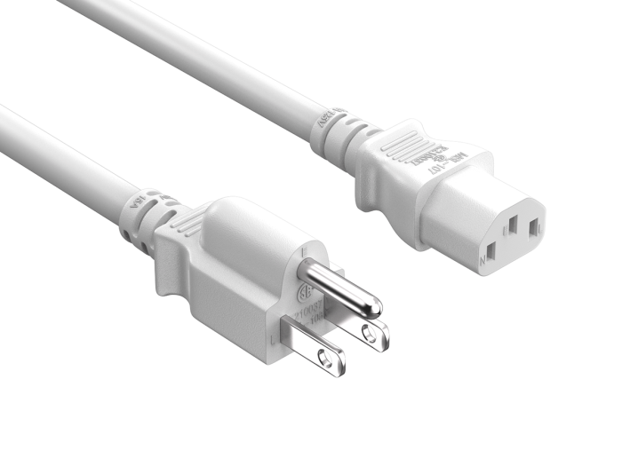 6ft NEMA 5-15P to C13 Universal AC Power Cord 14AWG SJT 15A/125V, White 6ft NEMA 5-15P to C13 Universal AC Power Cord 14AWG SJT 15A/125V, White