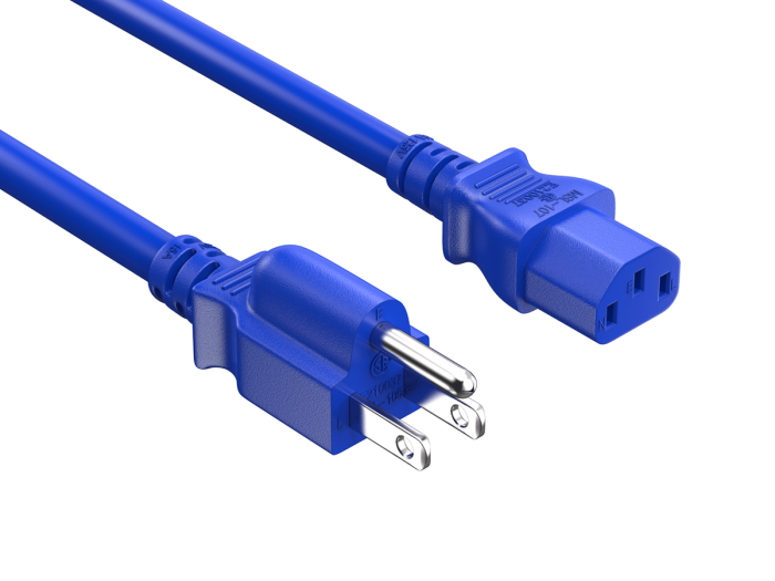 6ft NEMA 5-15P to C13 Universal AC Power Cord 14AWG SJT 15A/125V, Blue 6ft NEMA 5-15P to C13 Universal AC Power Cord 14AWG SJT 15A/125V, Blue