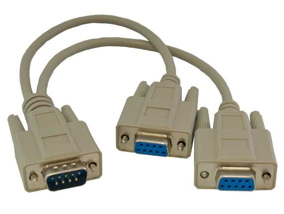 1ft DB9 Male to Two DB9 Female RS-232 Serial Y Cable 1ft DB9 Male to Two DB9 Female RS-232 Serial Y Cable