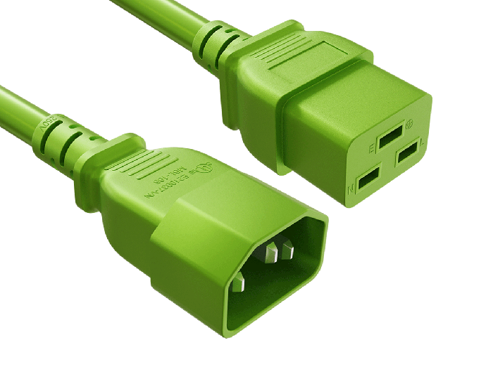 8FT 14AWG IEC C14 to C19 Power Cord | 105°C SJT | Green | UL Listed | Data Center Cable