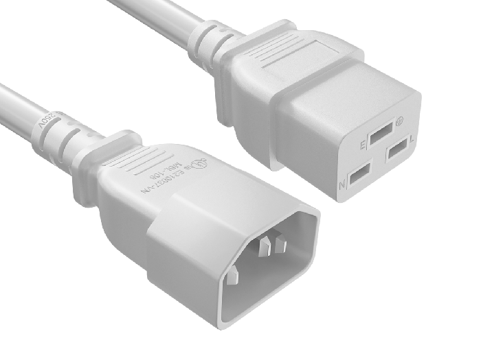6ft IEC-60320 C14 to C19 Extension Power Cord 14AWG 15A/250V SJT, White