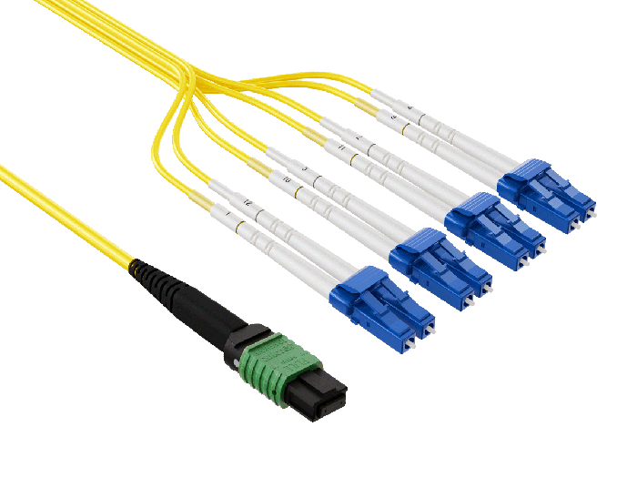 5m OS2 MTP/APC TO 4*LC 8 Fibers Duplex Corning Fiber Breakout Cable Type B Single-Mode OFNP Rated, Yellow