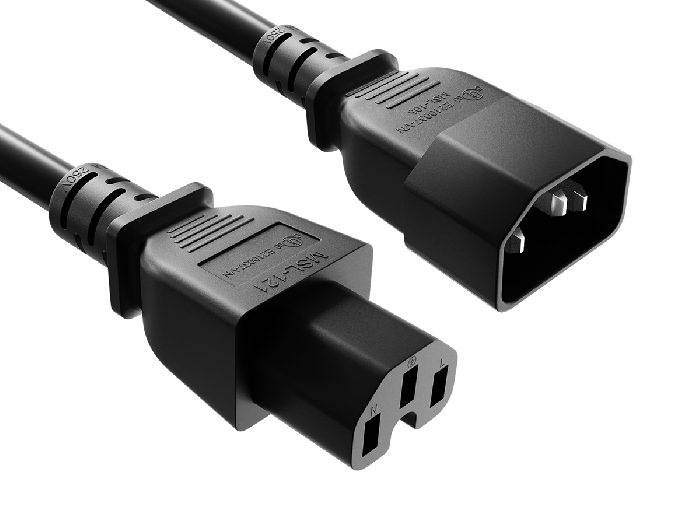 15ft IEC-60320 C14 to C15 PDU Server Power Cord 14AWG 15A/250V SJT, Black