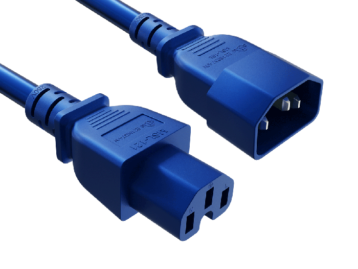 15ft IEC-60320 C14 to C15 PDU Server Power Cord 14AWG 15A/250V SJT, Blue
