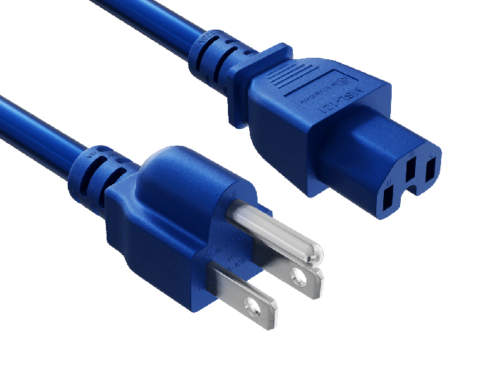 1FT NEMA 5-15P to C15 Heavy Duty Power Cord 14AWG SJT 15A/125V, Blue