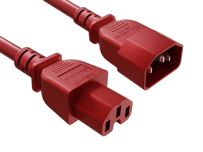 15ft IEC-60320 C14 to C15 PDU Server Power Cord 14AWG 15A/250V SJT, Red