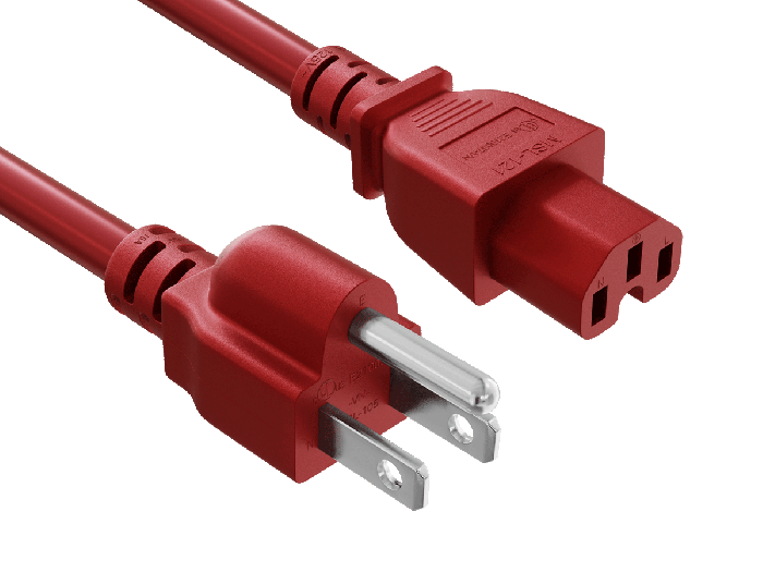 2FT NEMA 5-15P to C15 Heavy Duty Power Cord 14AWG SJT 15A/125V, Red