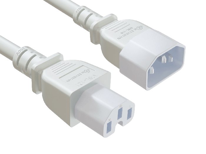 3ft IEC-60320 C14 to C15 PDU Server Power Cord 14AWG 15A/250V SJT, White