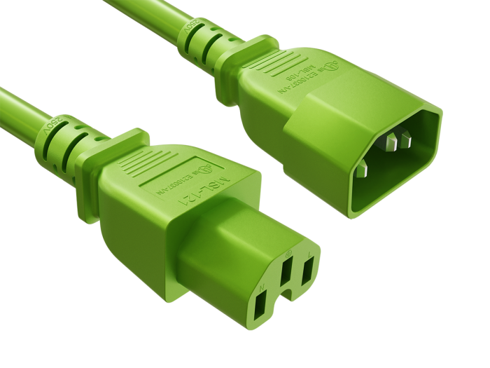 3FT 14AWG C15 to C14 Extension Power Cord | UL SJT 105°C | 15A/250V | Green | UL & cUL Listed 3FT 14AWG C15 to C14 Extension Power Cord | UL SJT 105°C | 15A/250V | Green | UL & cUL Listed