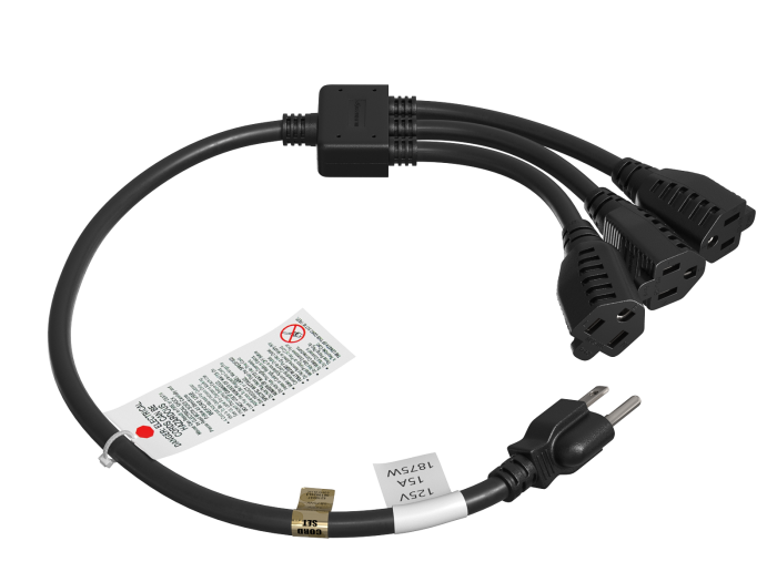 24 Inches 1 x NEMA 5-15P to 3 x NEMA 5-15R Power Extension Cord Splitter Cable 14 AWG 24 Inches 1 x NEMA 5-15P to 3 x NEMA 5-15R Power Extension Cord Splitter Cable 14 AWG