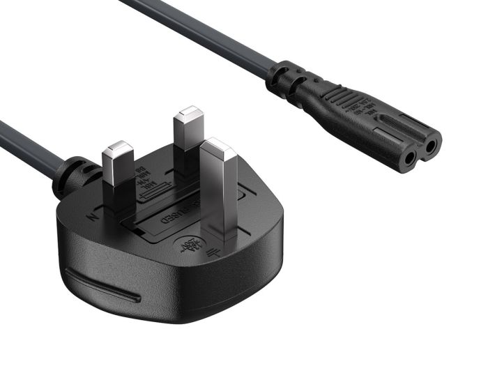 6ft BS1363 to C7 England UK Power Cord with Fuse, for Notebook, Non-Polarized, 18AWG, Black