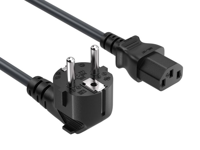 3FT CEE 7/7 to IEC320 C13 Right Angle European Schuko Power Cord 18AWG 10A/250V, Black