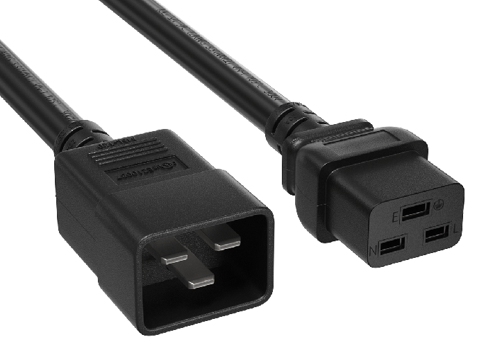 5ft IEC320 C20 to C19 Heavy Duty Power Extension Cord, 14 AWG, 15A/250V, SJT, Black