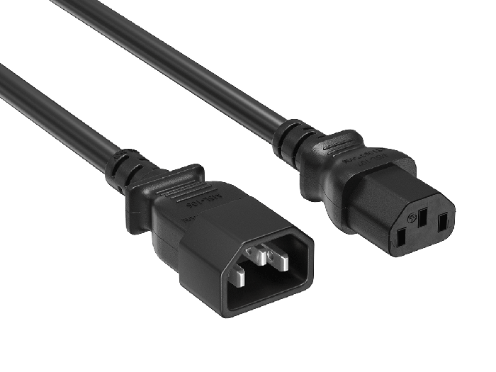 IEC-320 C13 to C14 Heavy-Duty Power Extension Cord 16 AWG 13A/250V SJT, Black