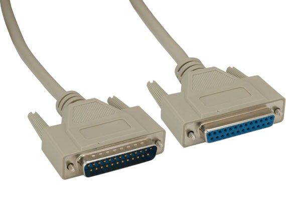 25ft DB25 to DB25 RS-232 Serial Cable for Extension, Straight Through, Shielded, Male to Female, Beige