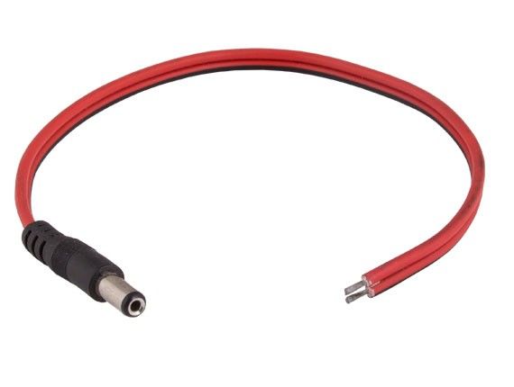 1ft DC Power Cable 2.1 x 5.5mm Pigtail Male Plug, 18AWG, Red