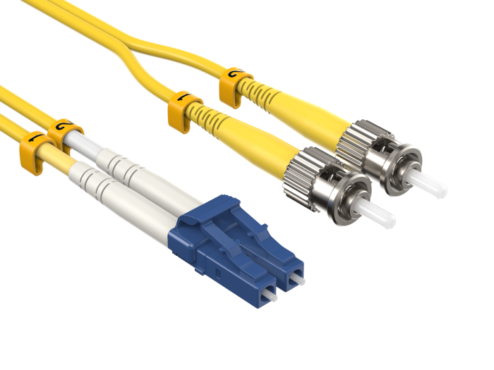 1m OS2 LC to ST UPC Duplex Corning Fiber Optic Cable SingleMode 9/125 OFNR Rated, Yellow 1m OS2 LC to ST UPC Duplex Corning Fiber Optic Cable SingleMode 9/125 OFNR Rated, Yellow