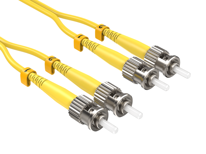 10m OS2 ST to ST UPC Duplex Corning Fiber Optic Cable SingleMode 9/125 OFNR Rated, Yellow 10m OS2 ST to ST UPC Duplex Corning Fiber Optic Cable SingleMode 9/125 OFNR Rated, Yellow
