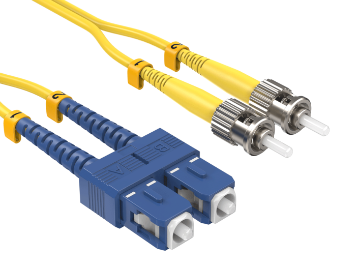 10m OS2 SC to ST UPC Duplex Corning Fiber Optic Cable SingleMode 9/125 OFNR Rated, Yellow 10m OS2 SC to ST UPC Duplex Corning Fiber Optic Cable SingleMode 9/125 OFNR Rated, Yellow