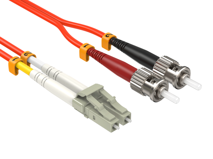 1m OM1 LC to ST UPC Duplex Corning Fiber Optic Cable MultiMode 62.5/125 OFNR Rated, Orange 1m OM1 LC to ST UPC Duplex Corning Fiber Optic Cable MultiMode 62.5/125 OFNR Rated, Orange