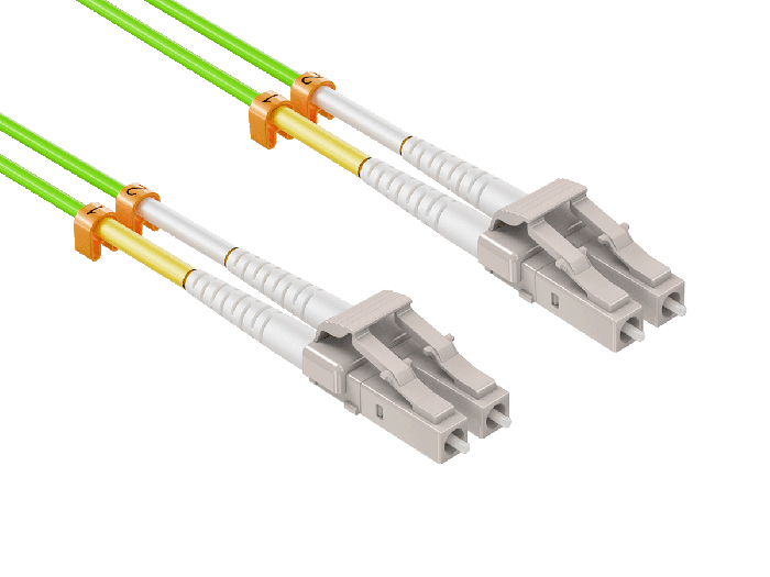 12m OM5 LC to LC UPC Duplex Corning Fiber Optic Cable Wide Band Multimode Fiber 50/125 LSZH/OFNR Rated, Lime Green