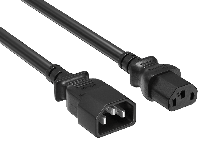 IEC-320 C13 to C14 Heavy-Duty Power Extension Cord 14 AWG 15A/250V SJT, Black - 1 IEC-320 C13 to C14 Heavy-Duty Power Extension Cord 14 AWG 15A/250V SJT, Black - 1