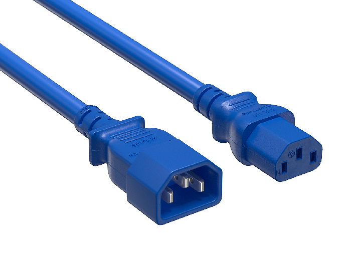 IEC-320 C13 to C14 Heavy-Duty Power Extension Cord 14 AWG 15A/250V SJT, Blue IEC-320 C13 to C14 Heavy-Duty Power Extension Cord 14 AWG 15A/250V SJT, Blue
