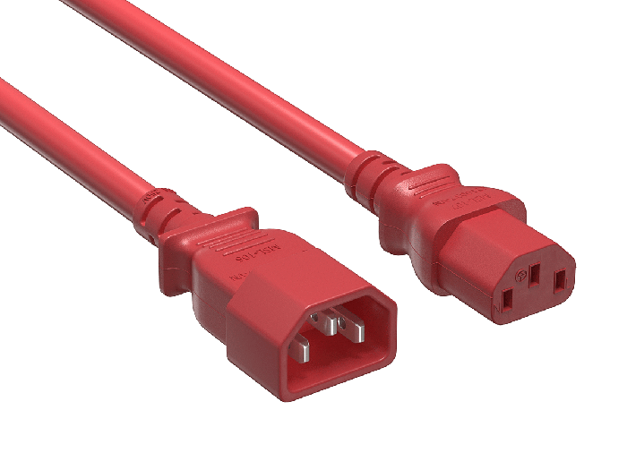 IEC-320 C13 to C14 Heavy-Duty Power Extension Cord 14 AWG 15A/250V SJT, Red IEC-320 C13 to C14 Heavy-Duty Power Extension Cord 14 AWG 15A/250V SJT, Red