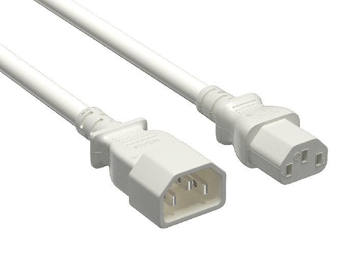 IEC-320 C13 to C14 Heavy-Duty Power Extension Cord 14 AWG 15A/250V SJT, White IEC-320 C13 to C14 Heavy-Duty Power Extension Cord 14 AWG 15A/250V SJT, White