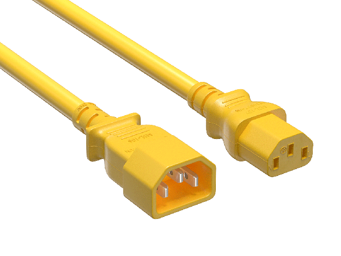 IEC-320 C13 to C14 Heavy-Duty Power Extension Cord 14 AWG 15A/250V SJT, Yellow IEC-320 C13 to C14 Heavy-Duty Power Extension Cord 14 AWG 15A/250V SJT, Yellow