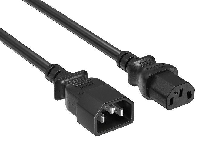 IEC-320 C13 to C14 Heavy-Duty Power Extension Cord 18 AWG 10A/250V SJT, Black
