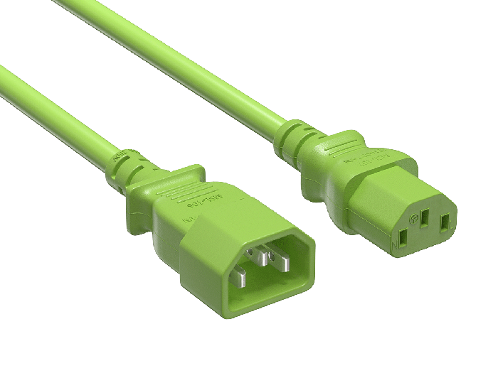 2ft IEC-320 C13 to C14 Heavy-Duty Power Extension Cord 18 AWG 10A/250V SJT, Green 2ft IEC-320 C13 to C14 Heavy-Duty Power Extension Cord 18 AWG 10A/250V SJT, Green