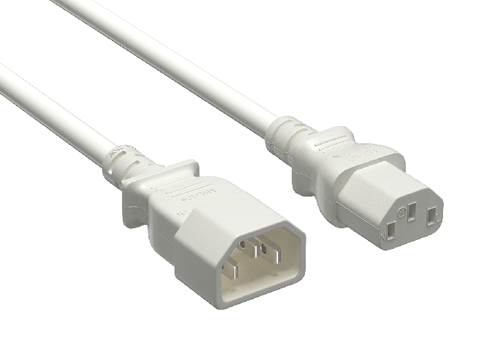 5ft IEC-320 C13 to C14 Heavy-Duty Power Extension Cord 18 AWG 10A/250V SJT, White 5ft IEC-320 C13 to C14 Heavy-Duty Power Extension Cord 18 AWG 10A/250V SJT, White