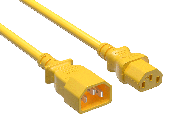 4ft IEC-320 C13 to C14 Heavy-Duty Power Extension Cord 18 AWG 10A/250V SJT, Yellow 4ft IEC-320 C13 to C14 Heavy-Duty Power Extension Cord 18 AWG 10A/250V SJT, Yellow