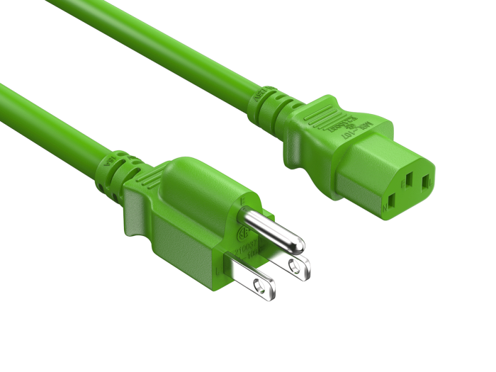 6FT 18AWG NEMA 5-15P to IEC-60320-C13 Power Cord | SVT 60°C | 10A/125V | Green | UL & cUL Listed, CSA Approved 6FT 18AWG NEMA 5-15P to IEC-60320-C13 Power Cord | SVT 60°C | 10A/125V | Green | UL & cUL Listed, CSA Approved