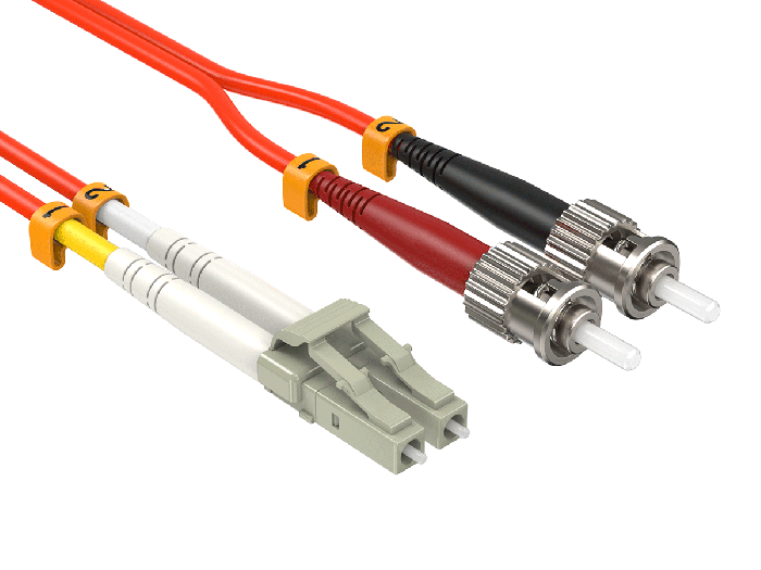 1m OM2 LC to ST UPC Duplex Corning Fiber Optic Cable MultiMode 50/125 OFNR Rated, Orange 1m OM2 LC to ST UPC Duplex Corning Fiber Optic Cable MultiMode 50/125 OFNR Rated, Orange