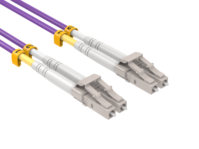 10m OM4 LC to LC Duplex Corning Fiber Optic Cable Multimode 50/125 OFNR Rated, Violet 10m OM4 LC to LC Duplex Corning Fiber Optic Cable Multimode 50/125 OFNR Rated, Violet