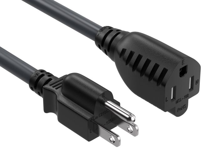 15ft Outlet Saver Power Extension Cord NEMA 5-15P to NEMA 5-15R, 14AWG 15ft Outlet Saver Power Extension Cord NEMA 5-15P to NEMA 5-15R, 14AWG